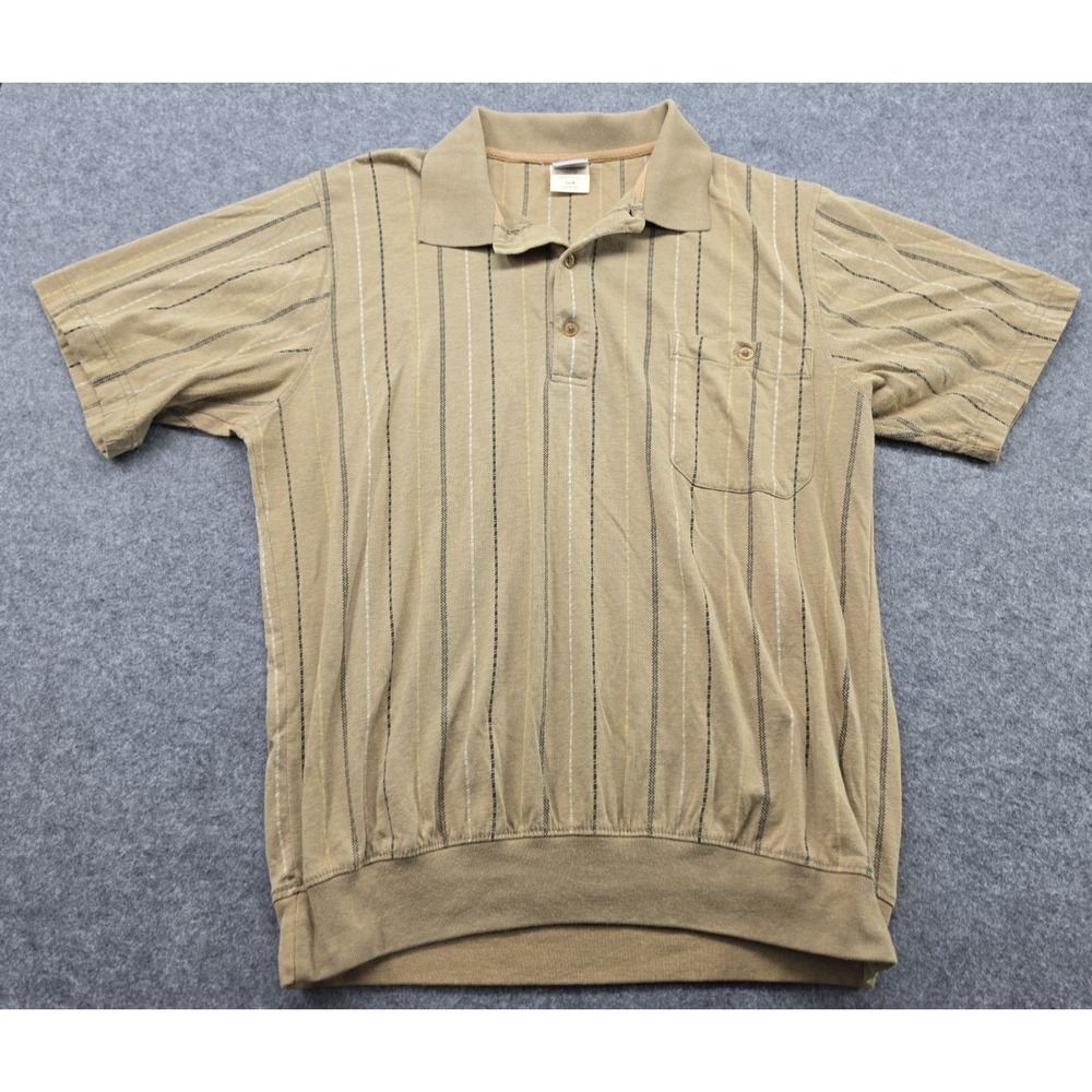 Vintage Haband Casual Camel Joe Men M Beige Striped Textured Banded Hem Polo
